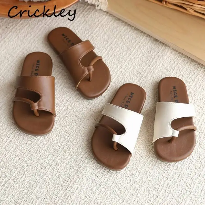 

Solid PU Kids Slippers Summer Gladiator Soft Sole Girls Flip Flops Slides Fashion Anti Slip Outdoor Children Beach Shoes