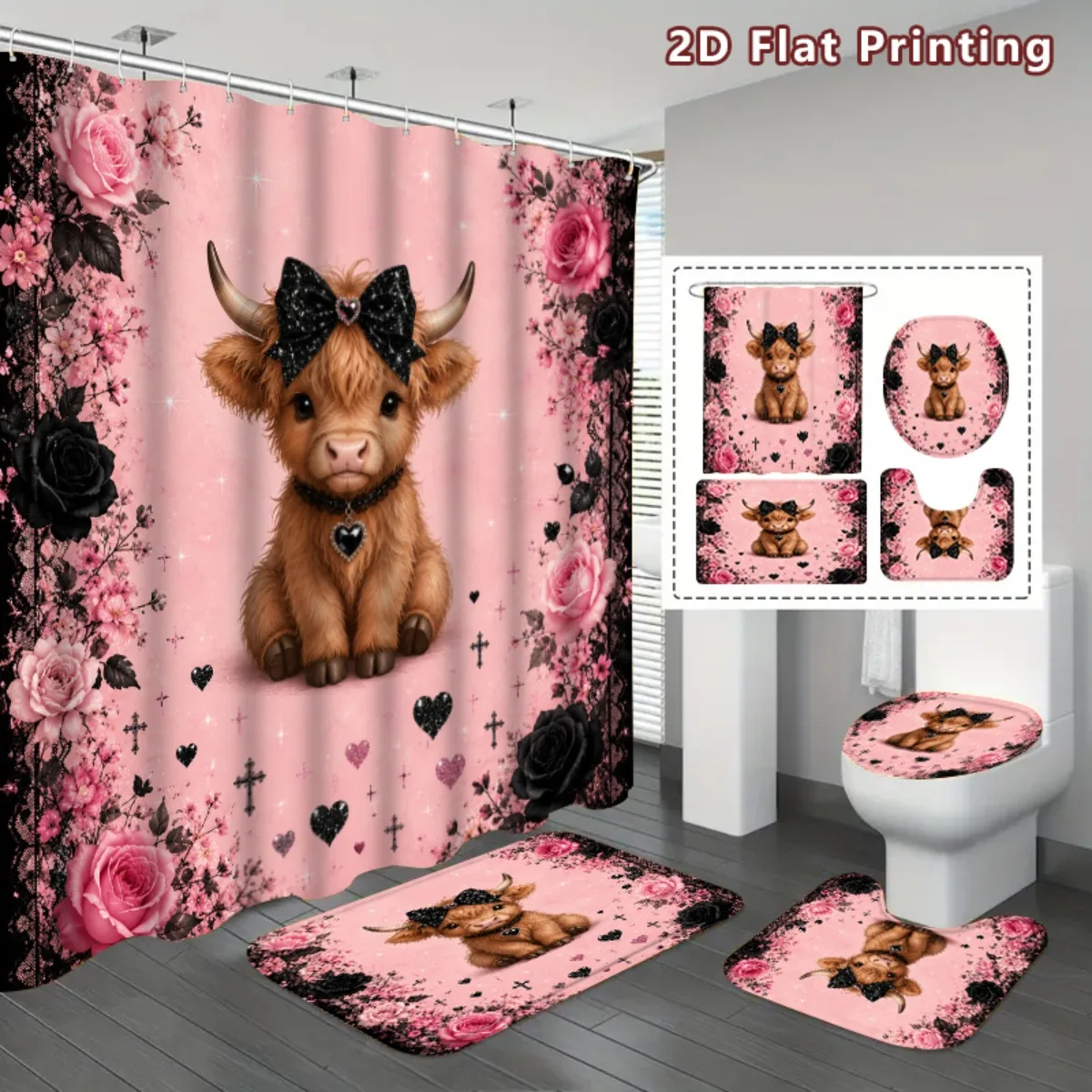 Halloween Decor Shower Curtain Set Cute Witch Black Cat Print Quick-dry Durable Waterproof Bath Curtain 12 Hooks 3pcs Floor Mat