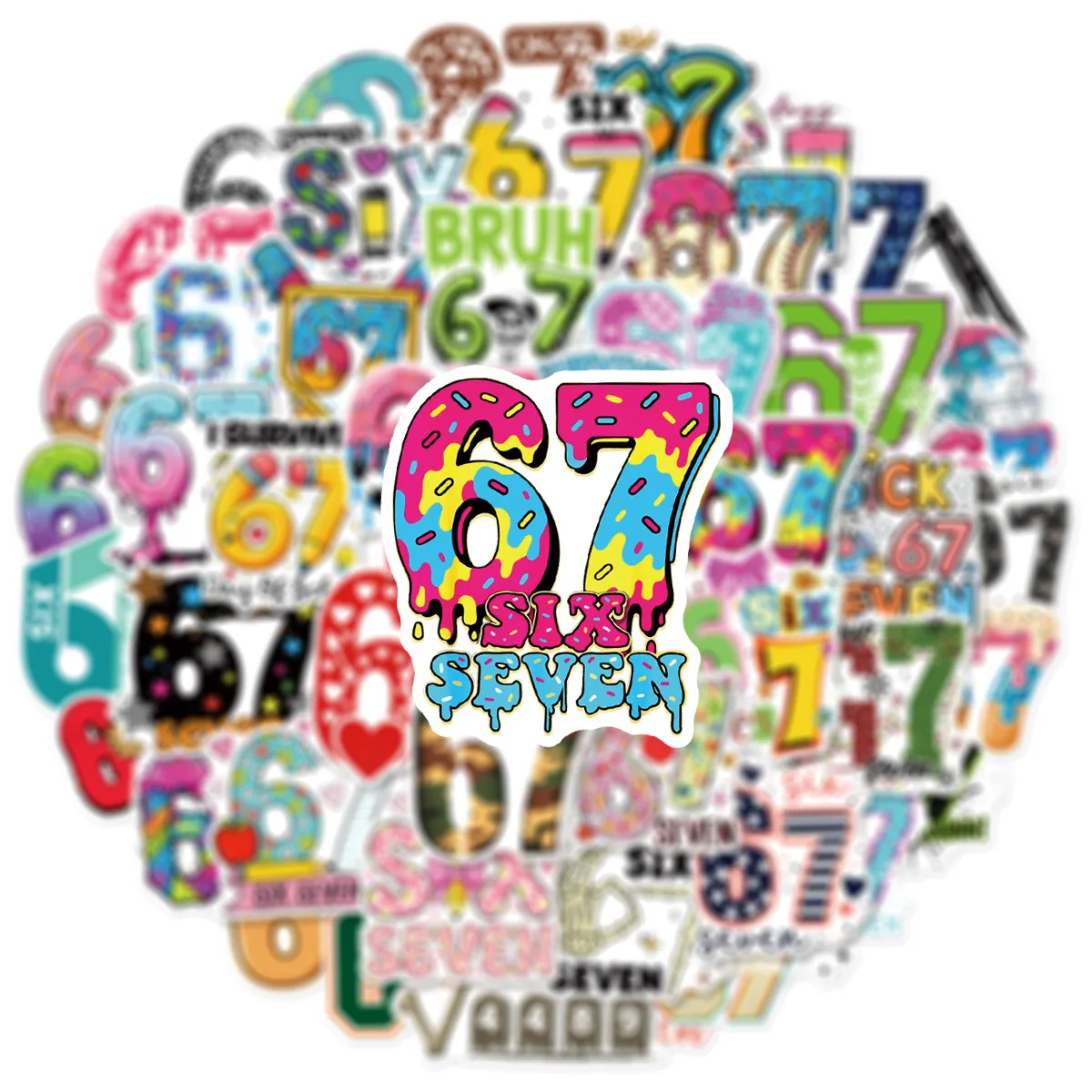 50/100 pezzi unici e divertenti adesivi colorati numero 67 doodle gioco fai da te per skate casco tazza telefono decalcomanie impermeabili