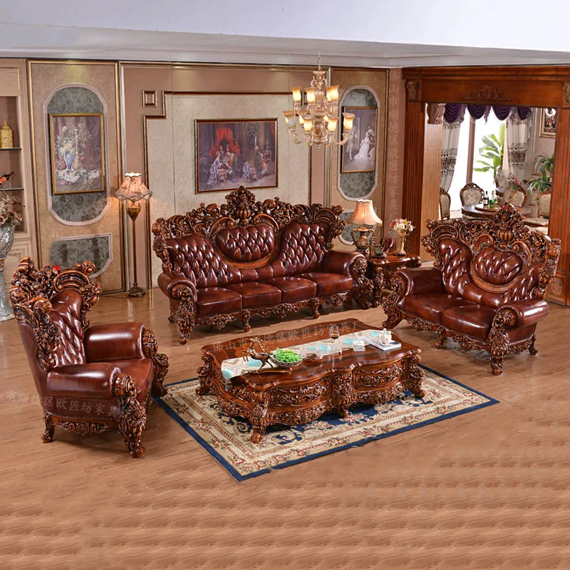 

Кожаный диван, американский диван из массива дерева из воловьей кожи, вилла, роскошная гостиная, U-образный дубовый кожаный диван