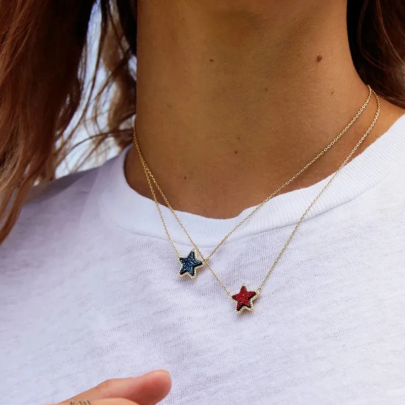 

VKVVA Trendy Unique Jae Geometric Five-pointed Star Colorful Crystal Drusy Clavicle Necklace Women's Fashion KS Jewelry Gifts