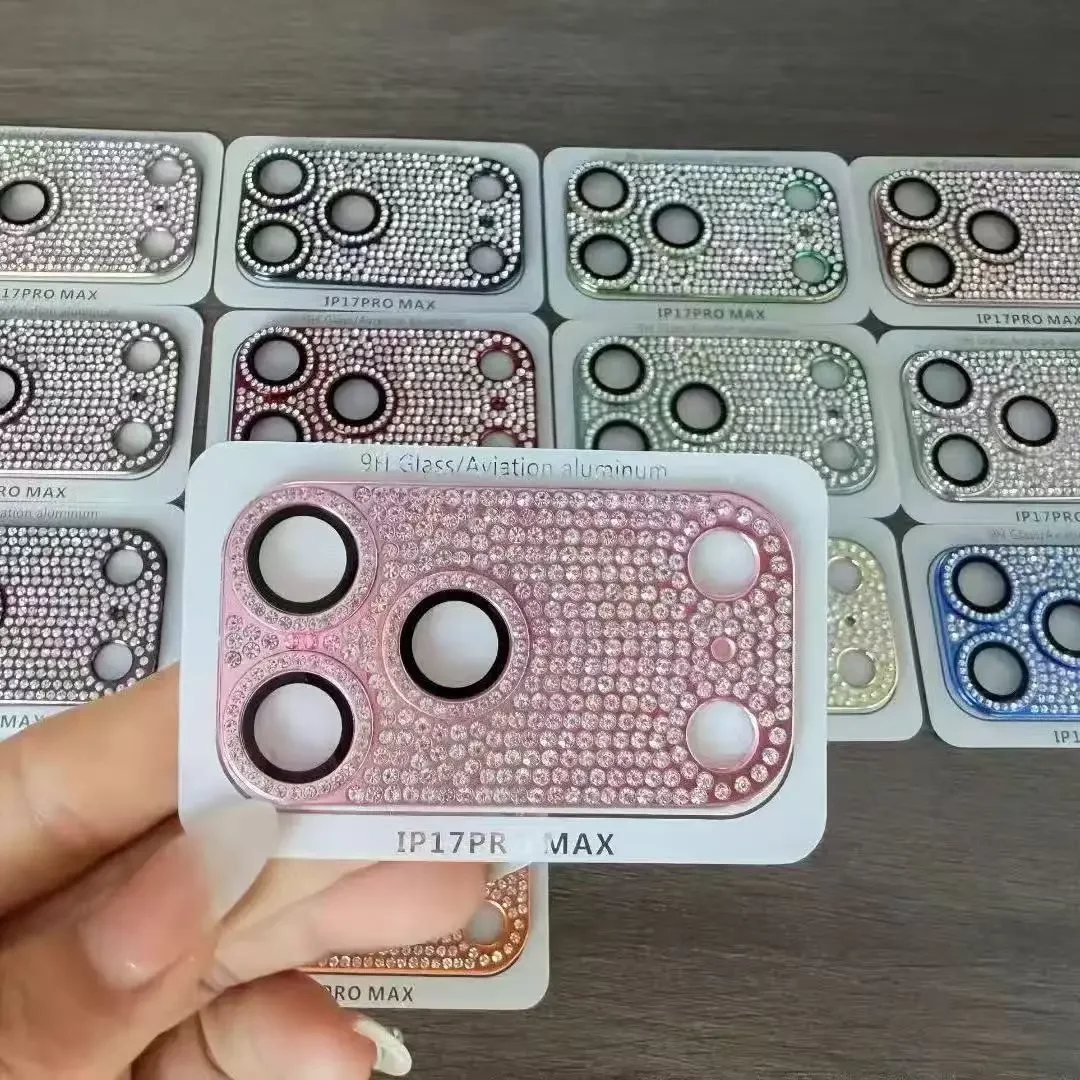 الملونة الفاخرة اليدوية ثلاثية الأبعاد غطاء كامل حجر الراين مناسبة آيفون 17 برو ماكس عدسة فيلم ل 17 برو حامي الكاميرا الخلفية