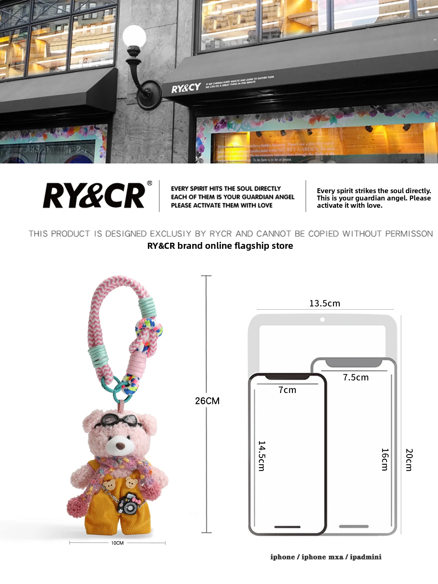 Dopamine Bear Keychain Bag Charm Carabiner Toy Pendant Ry&Cr 2026 New Spring Fashion Accessories Leather Goods