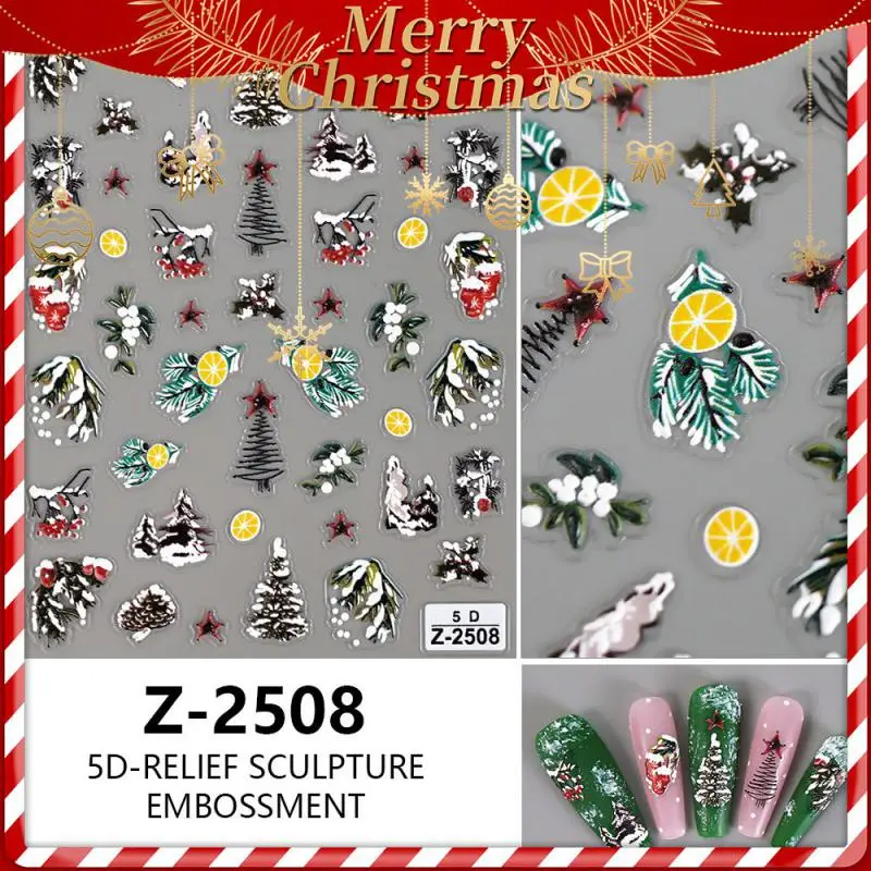 Merry Christmas Nail Manicure Sticker Cute Santa Claus Deer Snowman Xmas Decals 2024 New Year  Christmas  Household Decoration