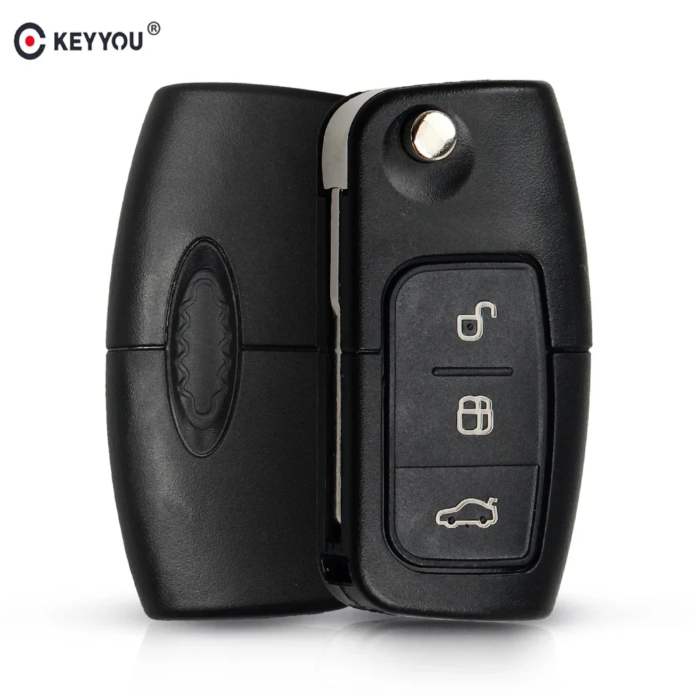 

KEYYOU 433MHz 4D63 Chip 3 Buttons Flip Folding Remote Control Key for Ford Focus Fiesta 2013 Fob Case With HU101 Blade