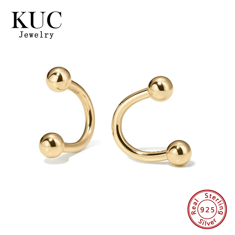 Fashionable Minimalist 925 Sterling Silver Richards U-shaped Hoop Round Stud Earrings for Women