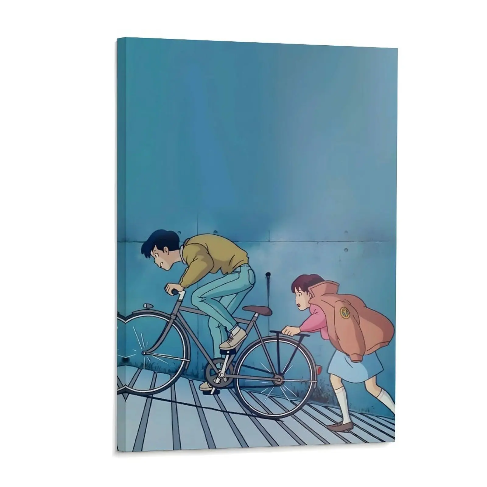 Póster de Anime de Pareja Juvenil Ciclistas, Arte de Pared en Lienzo con Estética de Studio Ghibli, Pósteres Decorativos para el Hogar, Dormitorio, Baño, Regalo