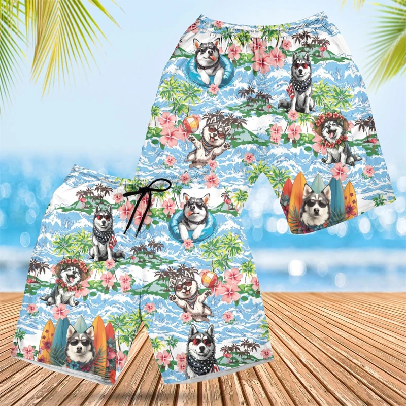 Funny Anima Husky 3D Print Beach Shorts Fashion Cute Pet Dog Graphic Short Pants For Men Clothes Women Trunks Boy Trousers Tops