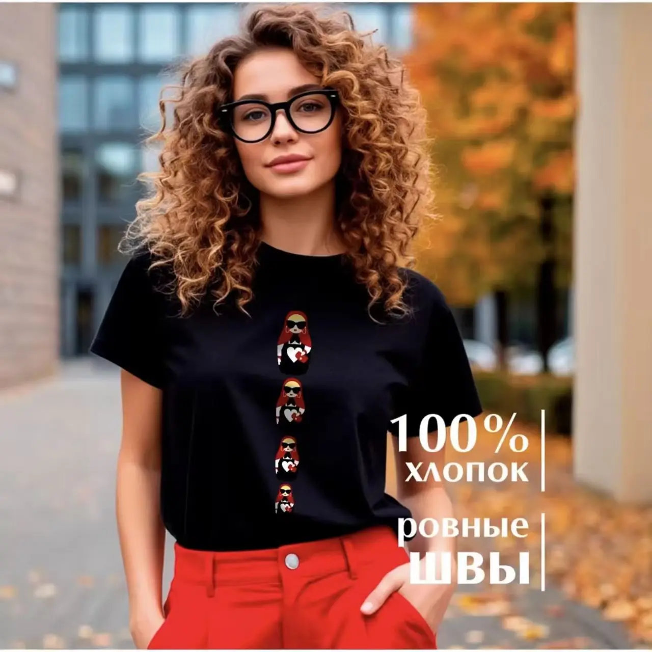 マトリョーシカ ロシア人形プリント ブラック クラシック Tシャツ レディース ハイストリート ティーシャツ オーバーサイズ 半袖 Oネック ルーズTシャツ 夏 2026 1