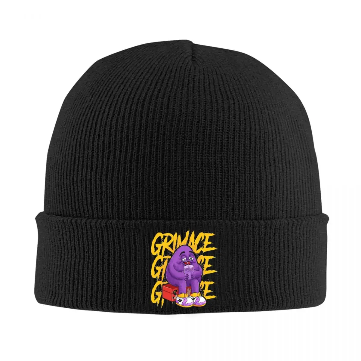 Grim Shake Grimace Fan Art Beanie Hats Bonnet Hats Unisex Adult Retro Hippie Skullies Beanies Spring Pattern Warm Soft Caps