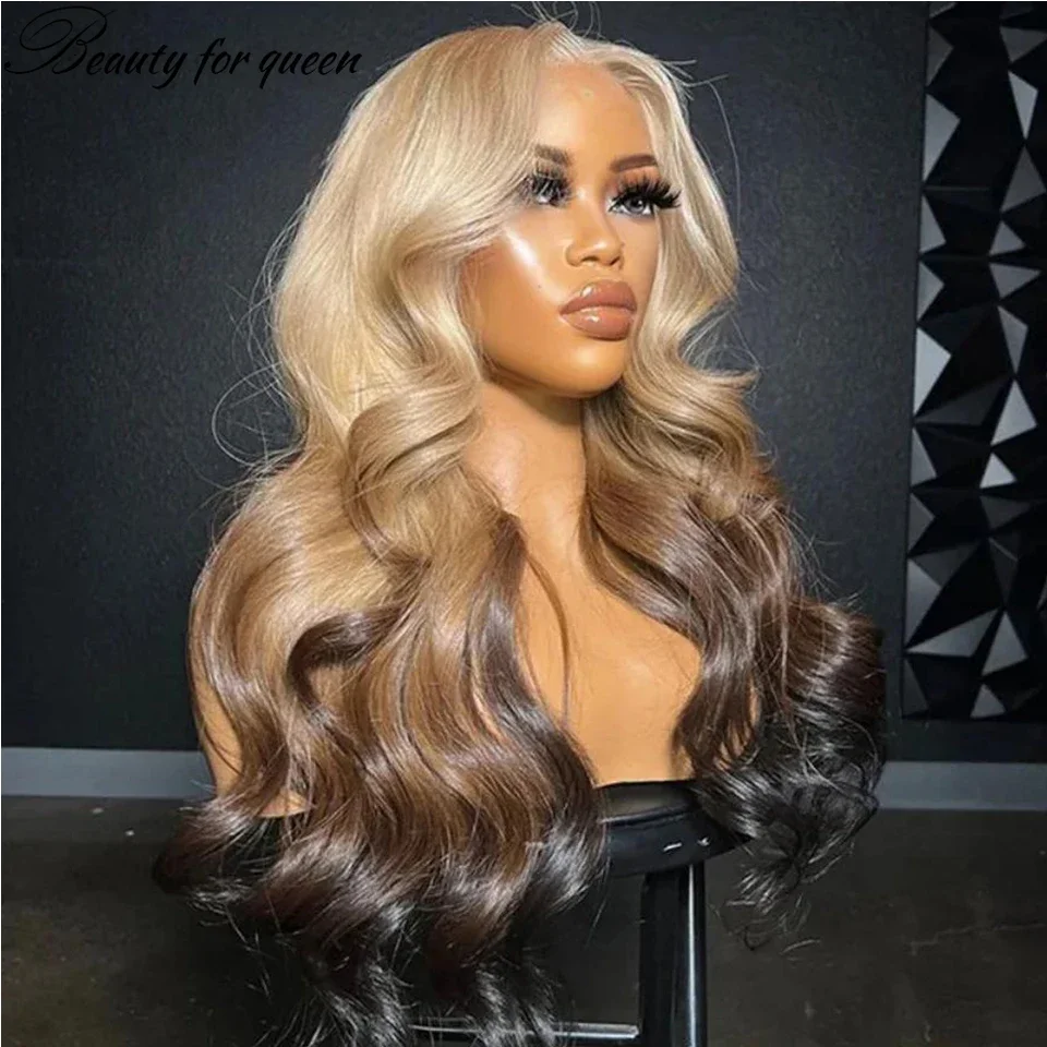 ﻿ 613 Ombre Blonde Highlight Brown Colored Lace 13x4 Lace Frontal WigHuman Hair Wig 100% Beautiful Girls Wearing Wigs Are Great
