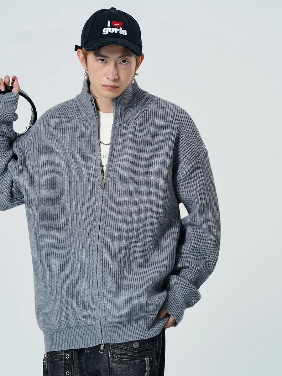 

ay Zipper Knitted Open Cardigan Men's Autumn Winter f High Collar Cleanfit Sweater Lazy Sle Long Sve Soft Cotton Po...