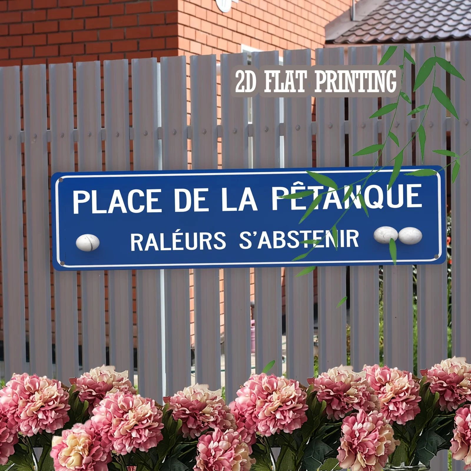2D Flat - Vintage French PLACE DE LA PETANQUE Metal Wall Sign in a 2D Flat Design - Rustic Iron Decor Measuring 4.0X16.0 inch,