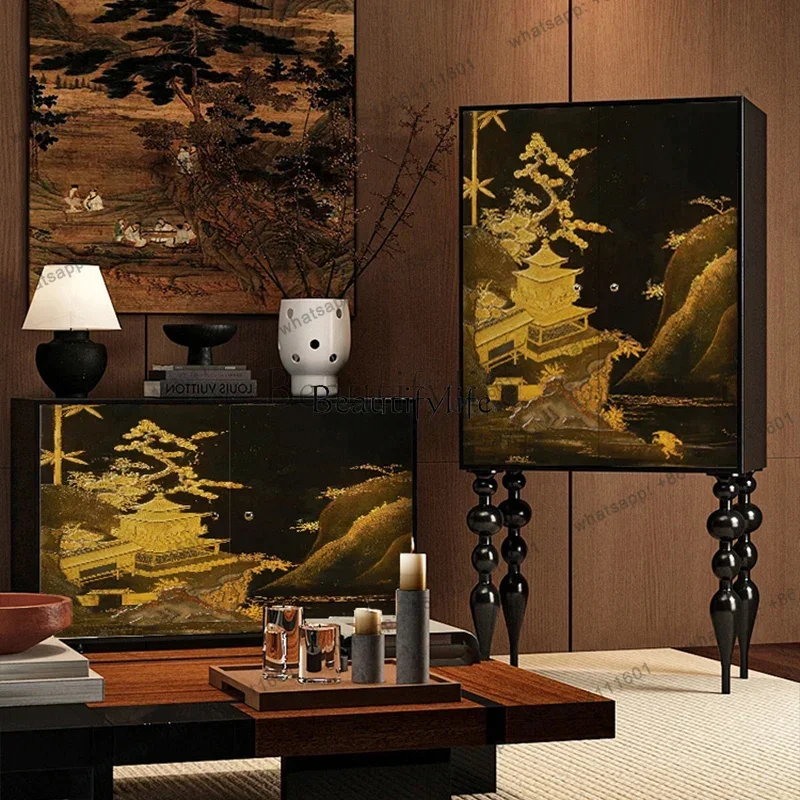 FGChinese style home entrance cabinet living room dining room wall side cabinet free installation French retro