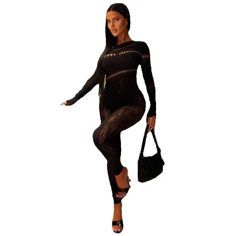 

Европейская и американская женская новая сексуальная цельная блестящая сетчатая одежда с длинными рукавами и жемчугом, сексуальное женское белье для ролевых игр