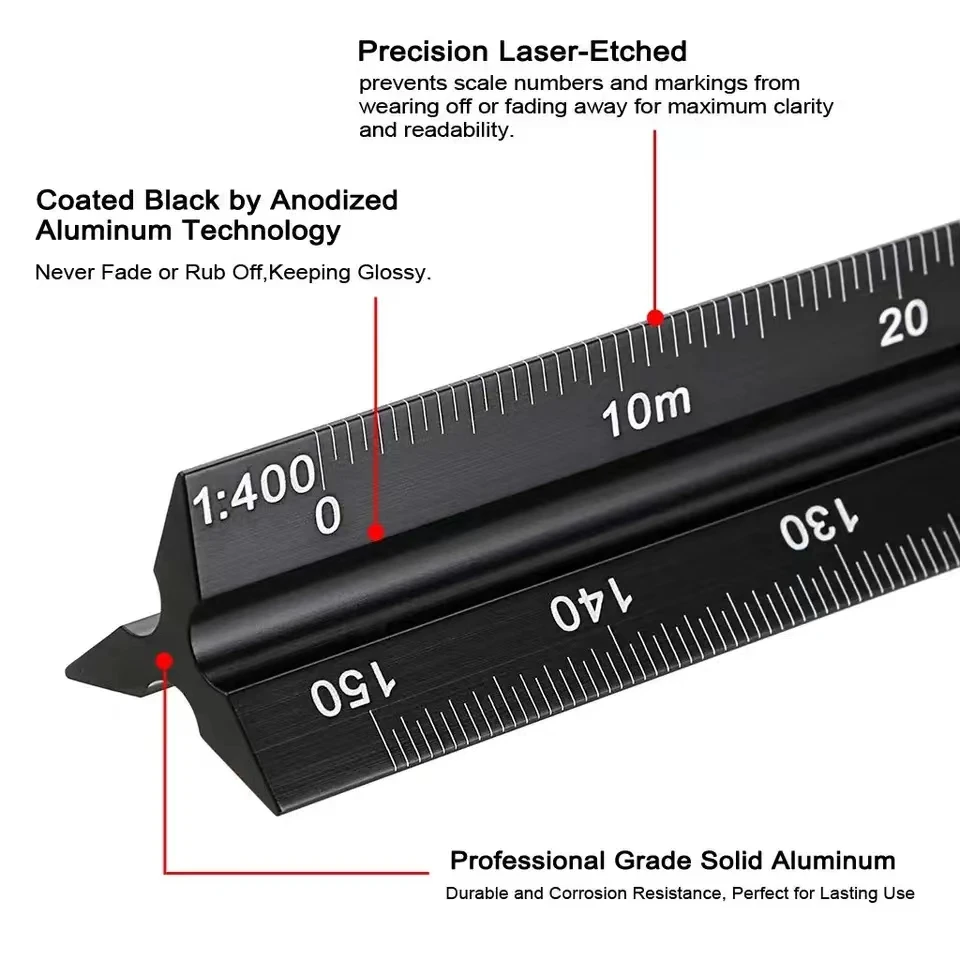 30cm Aluminum Scale Ruler Metal Triangle Scale Survey Drawing Drawing Ruler Design Decoration Architect Engineer