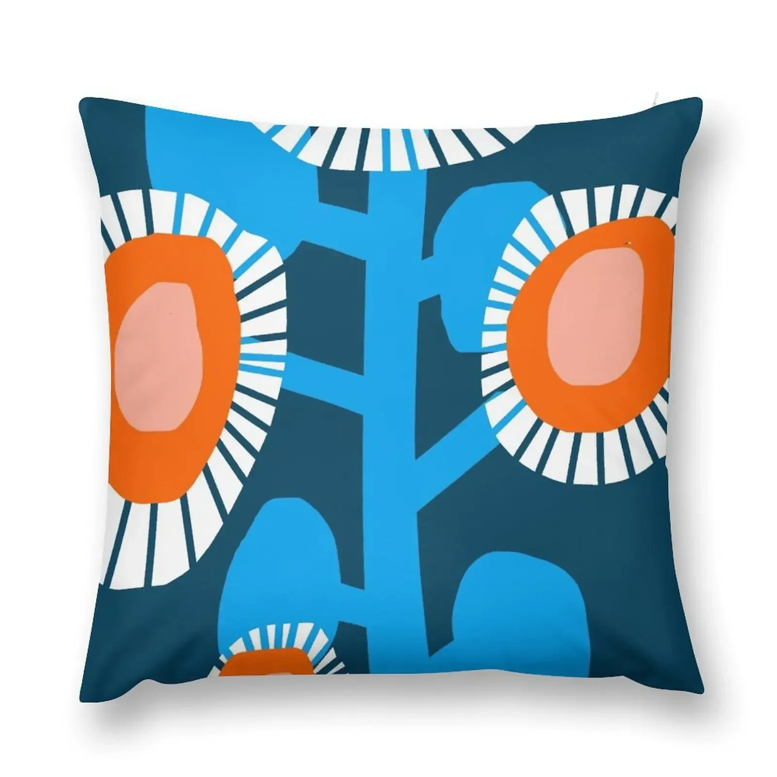 

Contemporary Scandinavian Floral Pattern in Blue and Orange Throw Pillow Christmas Throw Pillows Covers Custom Cushion pillow
