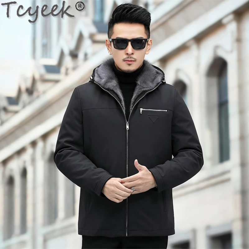 

Tcyeek Natural Mink Fur Liner Coats Fashion Parka for Men Slim Men's Coat Hooded Real Fur Jackets Winter Jacket Liner Detachable