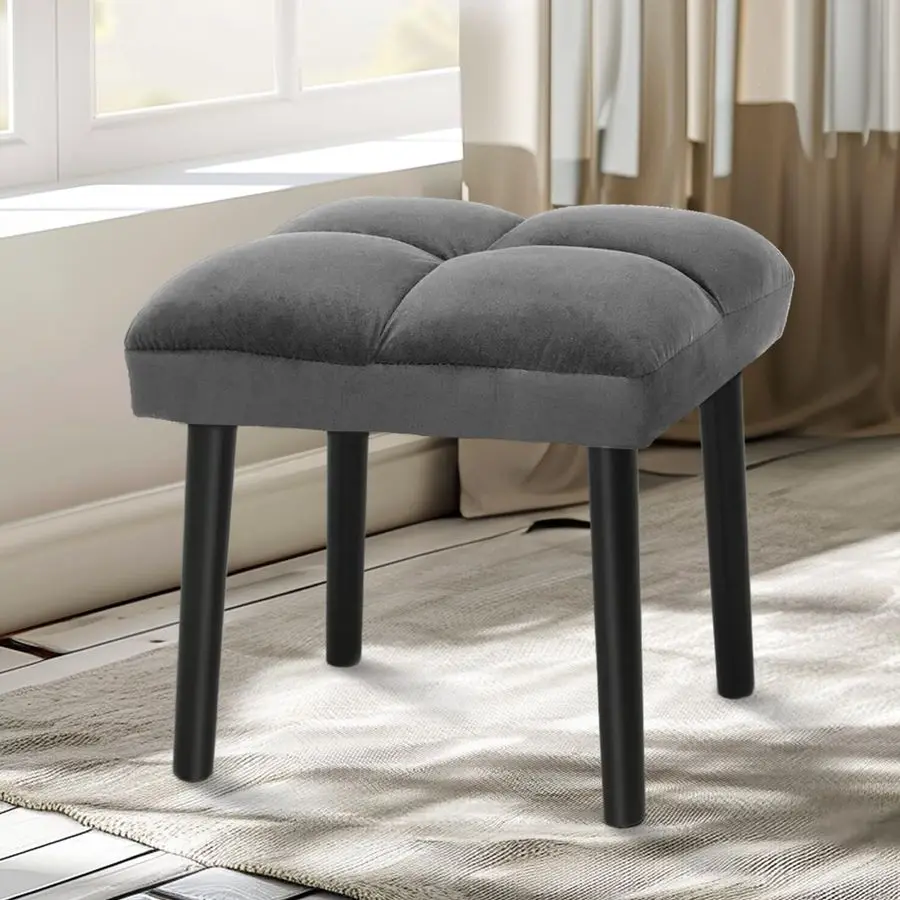 

Gray Vanity Stool, Square Makeup Stool with Wooden Legs, Small Ottoman Chair for Vanity, Modern Padded Sofa Seat Foot Rest Gray