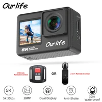 Cámara de acción Ourlife 5K30FPS 2.0'' LCD táctil 170 °   DVR 30M Control remoto impermeable 5X Zoom Casco WiFi 4K60FPS Cámara deportiva