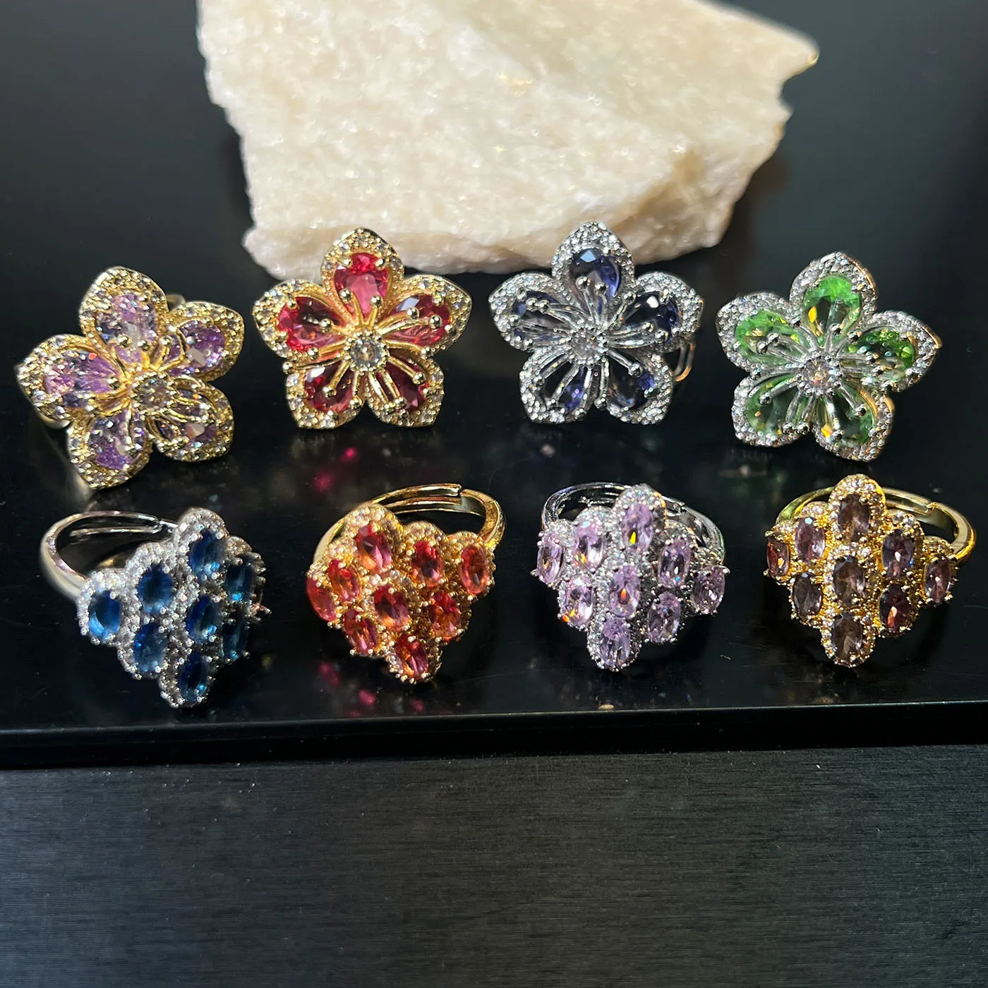 

Multicolor Flower Faux Gemstone Statement Ring for Women Vintage Style Jewelry