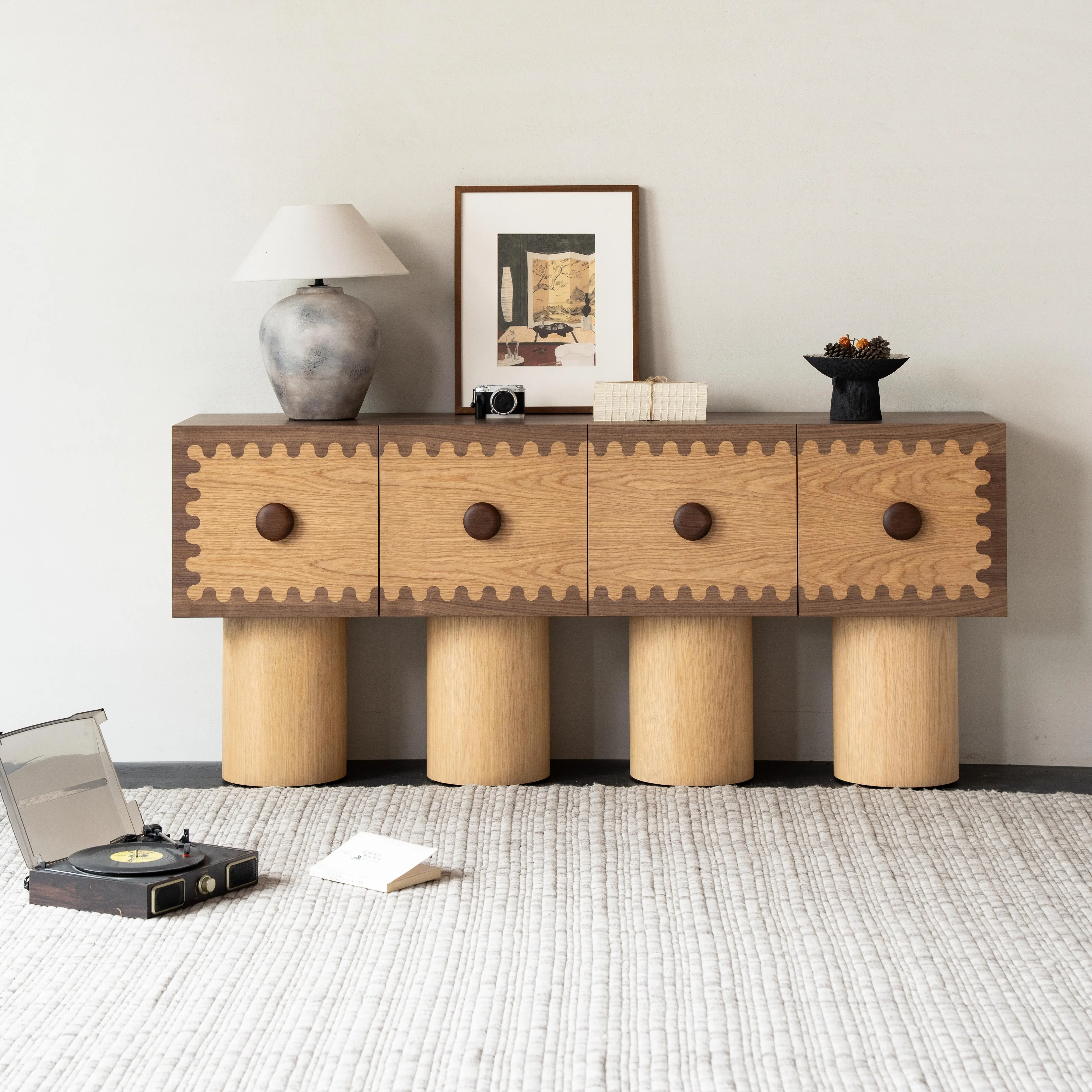 tl-Factory Direct Wholesale Custom Solid Wood Sideboard Wabi-Sabi Two-Tone Credenza Custom Size for Hotel Villa Apartment-