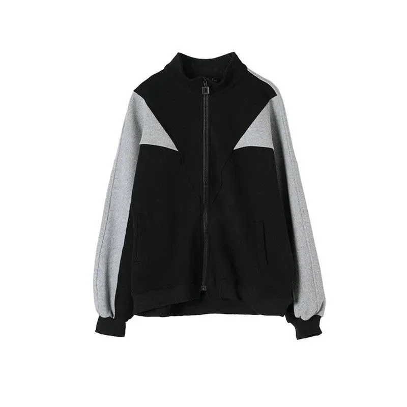 ​ 原宿系レディースベースボールジャケット 2025 ルーズカラーブロックフーディー 学生ジャケット コントラストデザイン トレンドストリートウェア