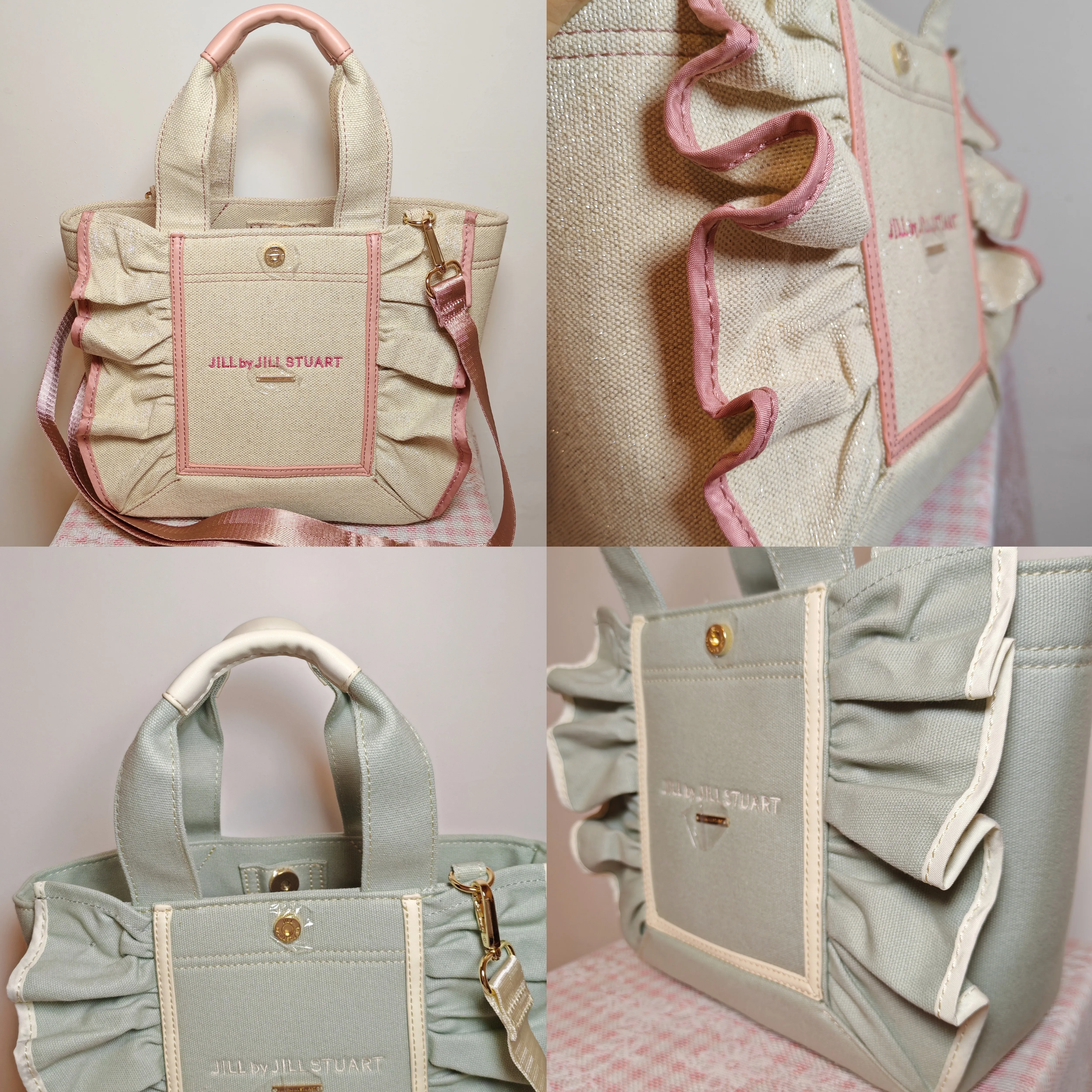 Japanese Sweet Ruffle Edge Contrasting Color Shoulder Messenger Bag Women's Daily Versatile Canvas Tote Bags for Female