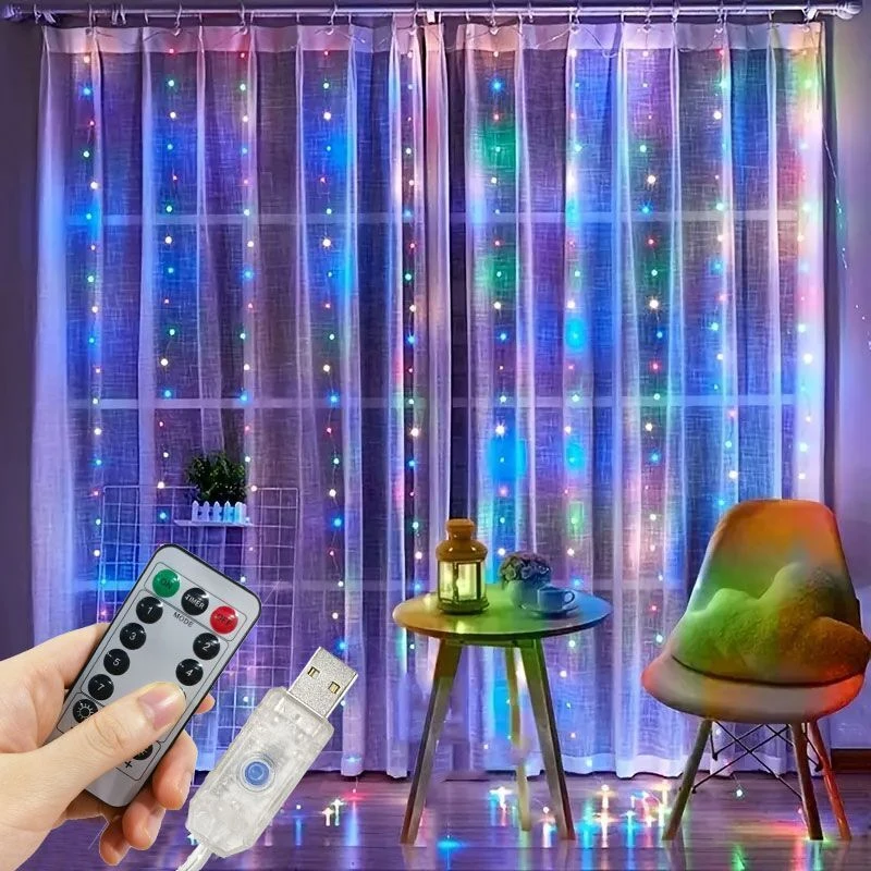 3/4/6M 8 Mode USB Curtain String Lights Fairy Light LED Bedroom Light Wedding Christmas Decorations for Home 2025 New Year Decor