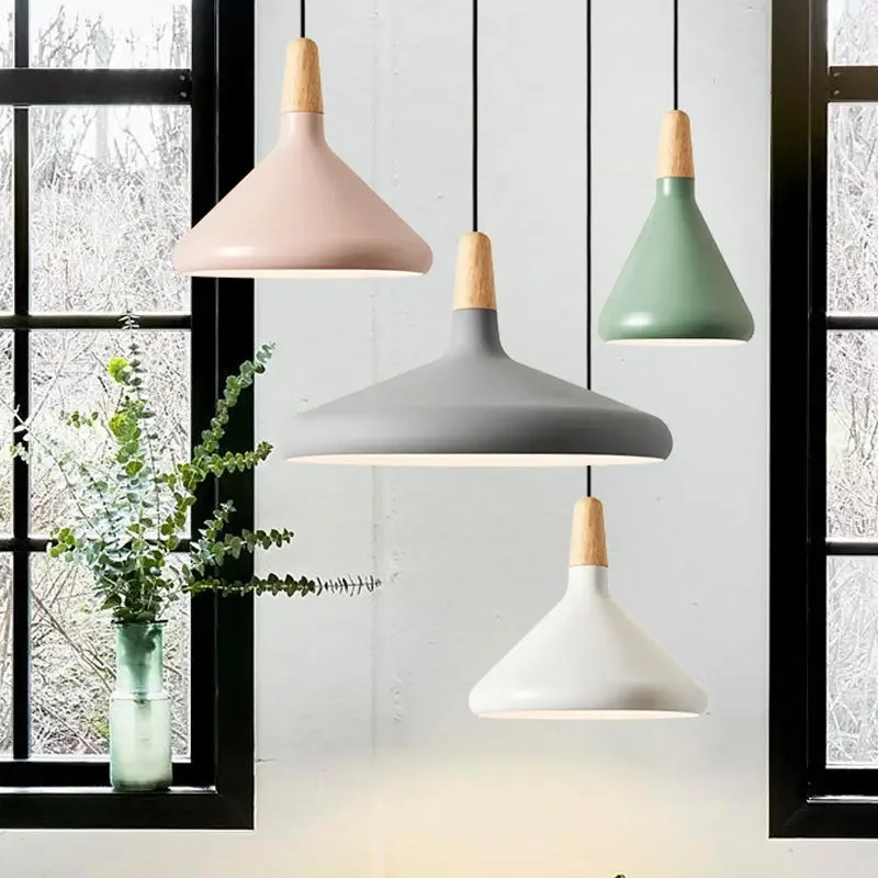 

Modern Pendant Light Nordic Hanging Light Fixuture Suspension Macaron Dinning Living Room Hall Decoration Wood LED Lamp Lampara