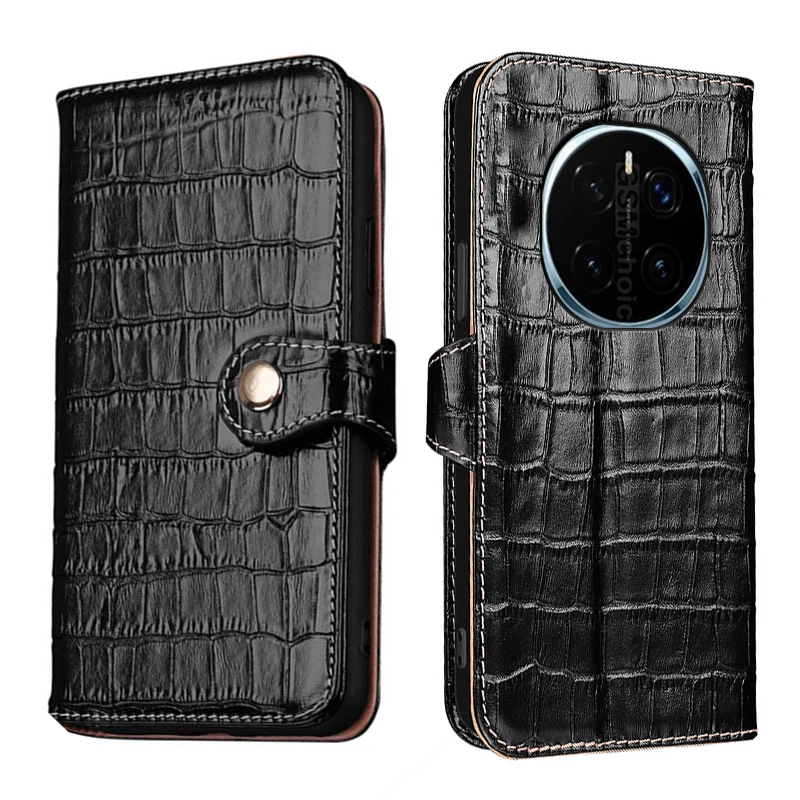

Genuine Leather Crocodile Texture card Slot Wallet Cover For Honor Magic7 Magic6 Magic5 Magic4 Pro Lite Filp shockproof Case