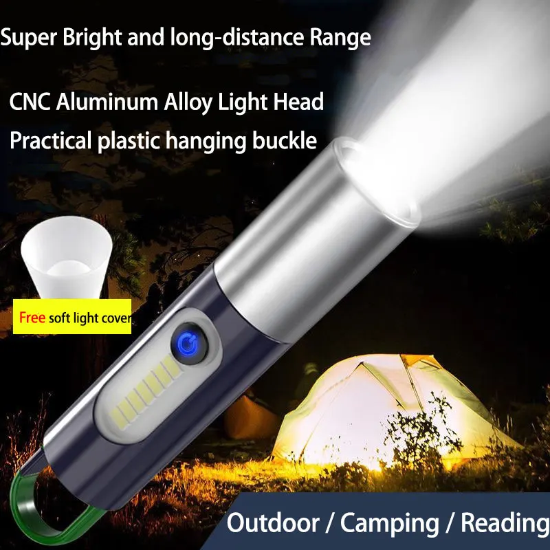 

Strong Light Zoom LED Flashlight P50/White Laser Lighting Torch USB Rechargeable Lantern Outdoor Portable Camping Lamp with Hook