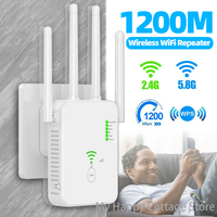 1200M Wireless WiFi Repeater WiFi Extender Long Range Wi Fi Signal Repeater Dual-Band 2.4G 5.8G High Gain Amplifier WPS Router