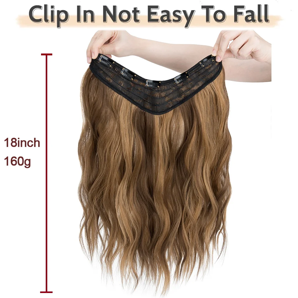 Benehair-extensiones de cabello sintético con Clip para mujer, 5 Clips, en forma de V, una pieza, 160g, 18 pulgadas de largo