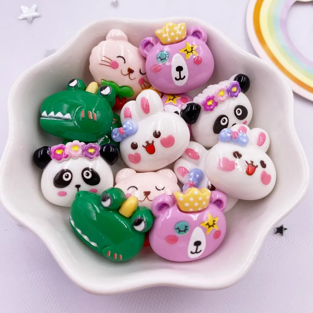 Hand Painted Resin Kawaii Colorful Cat Panda Rabbit Crocodile Flatback Figurine 10PCS Scrapbook DIY Decor Crafts Accessories OM4