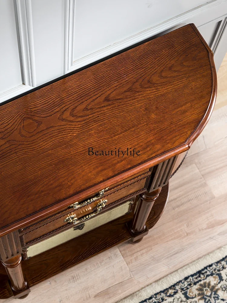 American solid wood porch cabinet, semicircular corridor aisle against the wall, shoe cabinet light luxury and simple