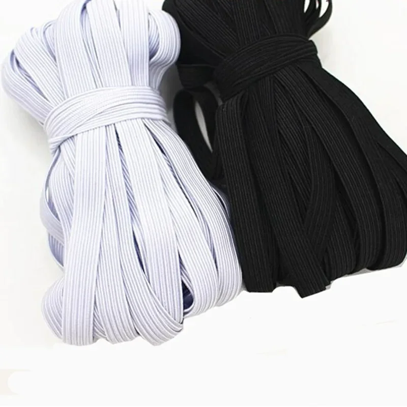 5yards/Lot 3/6/8/10/12mm White/Black High Elastic Sewing Elastic Band Fiat Rubber Band Waist Band Stretch Rope Elastic Ribbon