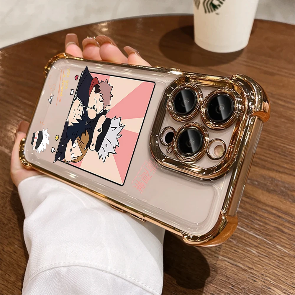 J-Jujutsus Kaisens Gojo FUNDA جراب هاتف آيفون 16 12 13 14 15 Pro Max Plus مقاوم للصدمات بأربعة زوايا مضاد للسقوط