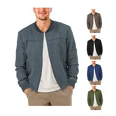 Durable  Men's Fashion Suede Solid Color Zipper Jacket Casual Vintage Long Sleeve Cardigan
