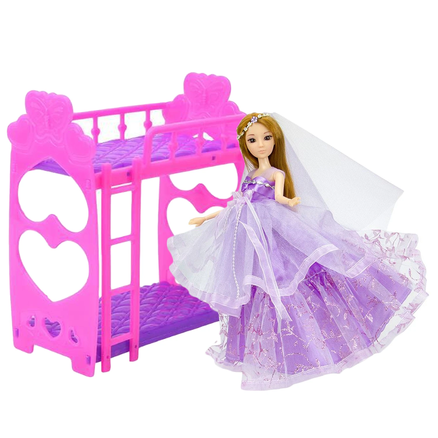 

Mini Plastic Bunk Bed Doll House Double Sleep Bed Bedroom Dual-layered Bed Furniture Accessories for Barbie Dollhouse Toy