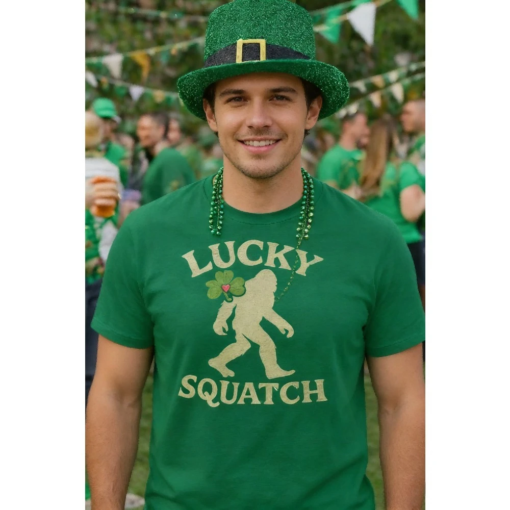 

St. Patrick's Day Bigfoot Tee St Patrick Sasquatch T-Shirt Funny Unique St. Patrick's Day Mens Tshirt Casual Festival Costumes
