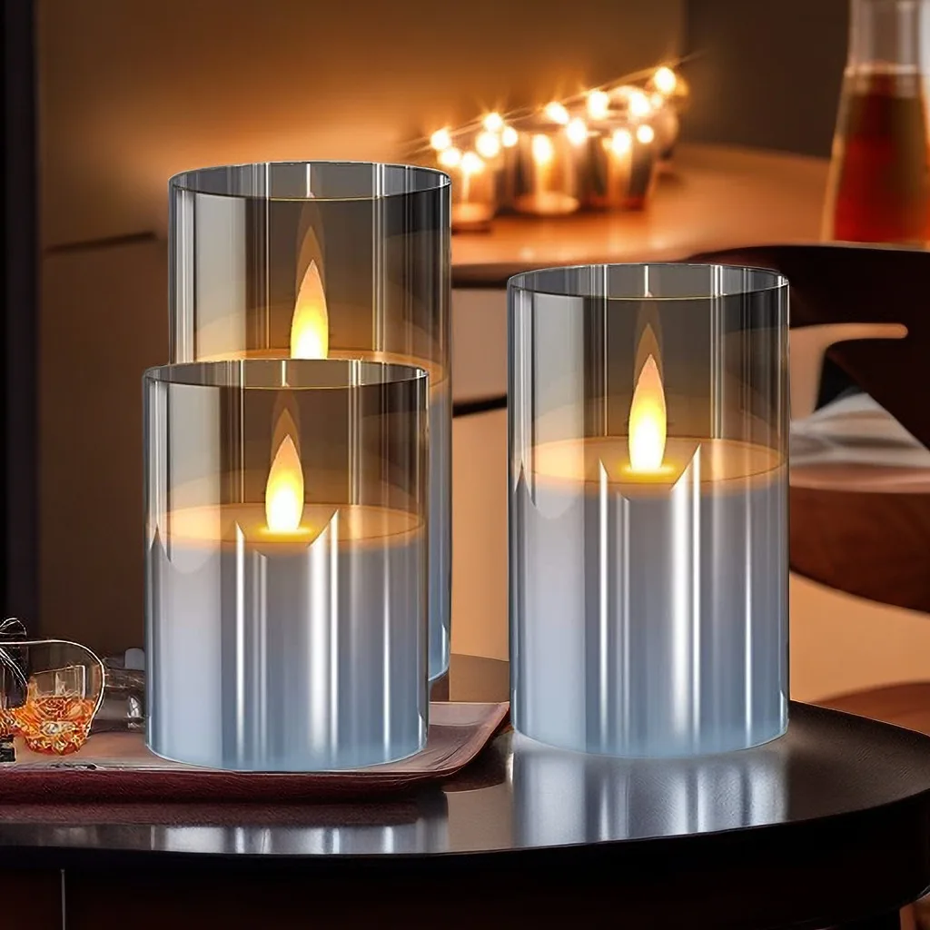 

LED Flameless Candles with Remote Glass Battery Operated Flickering Light for Festival Wedding Home Party Decor White Proposal