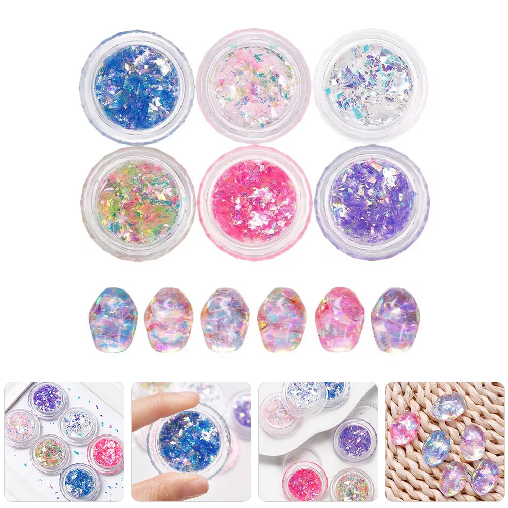 6 Boxes Nail Accessories Glitter Flakes for Makeup Charms Acrylic Nails Powder Crystal Epoxy