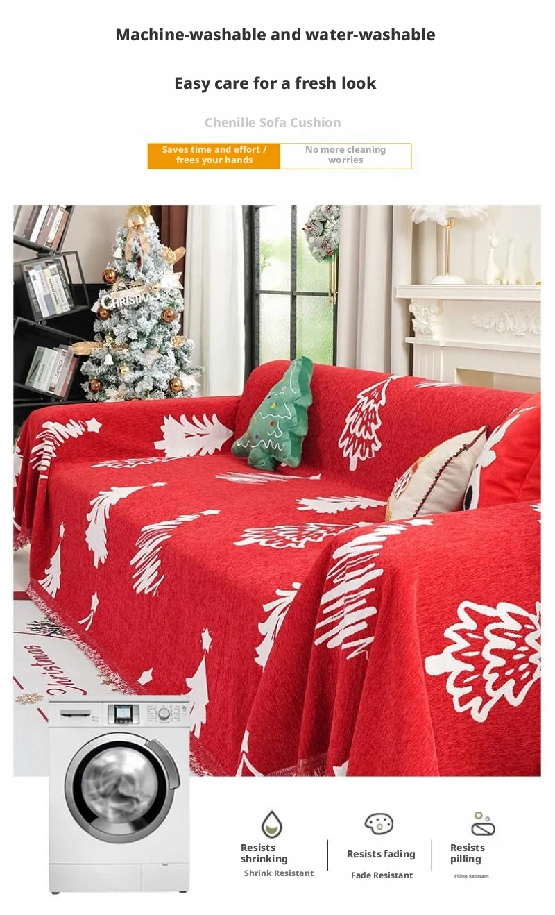 Weihnachts-Sofabezug-Decke, Festliche Wohnzimmer-Dekoration, Rote Beidseitige Wiederverwendbare Sofabezüge aus Stoff – Detail 6