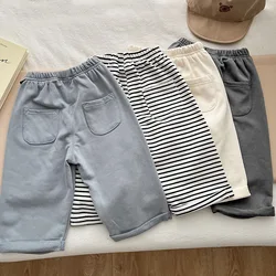 Pantaloni per bambini vestiti primaverili e autunnali per neonati pantaloni arrotolati da gita Casual pantaloni in Denim per bambini carino lavorato a maglia morbido semplice