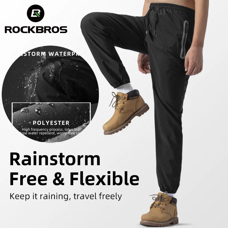 ROCKBROS Cycling Waterproof Pants Men Women Casual Breathable Outdoor Bike Motorcycle Elastic Drawstring Rainproof Bottoms