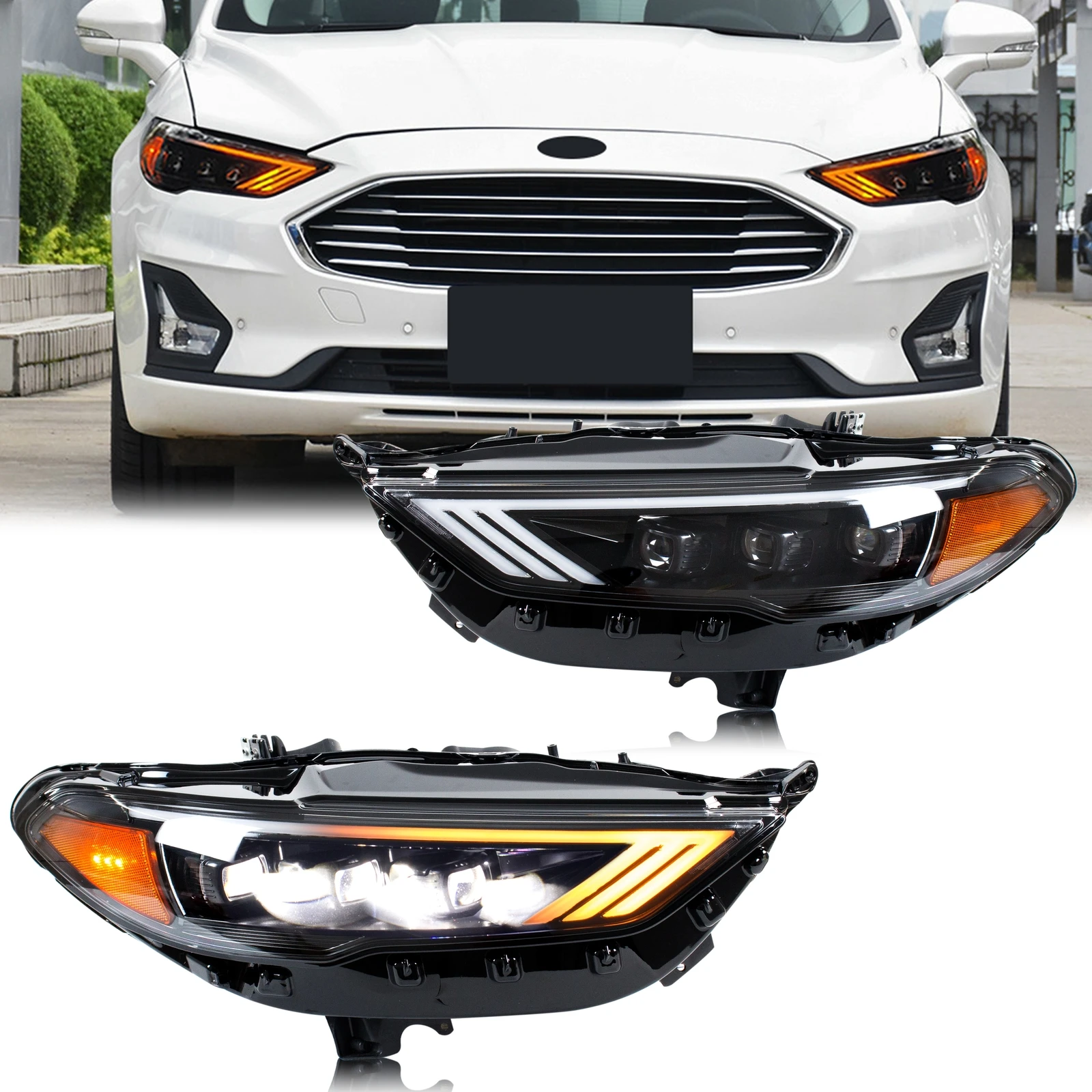 

LED Headlights for Ford Fusion 2017-2020 S SE Titanium Sport Sequential Turn Signal DRL Projector Front Lamps Assembly