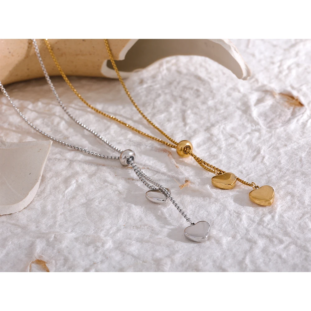 Yhpup Heart Long Pendant Stainless Steel Gold Color Pull-out Type Necklace Rust Proof Trendy Korean Jewelry Bijoux Femme — zdjęcie 4