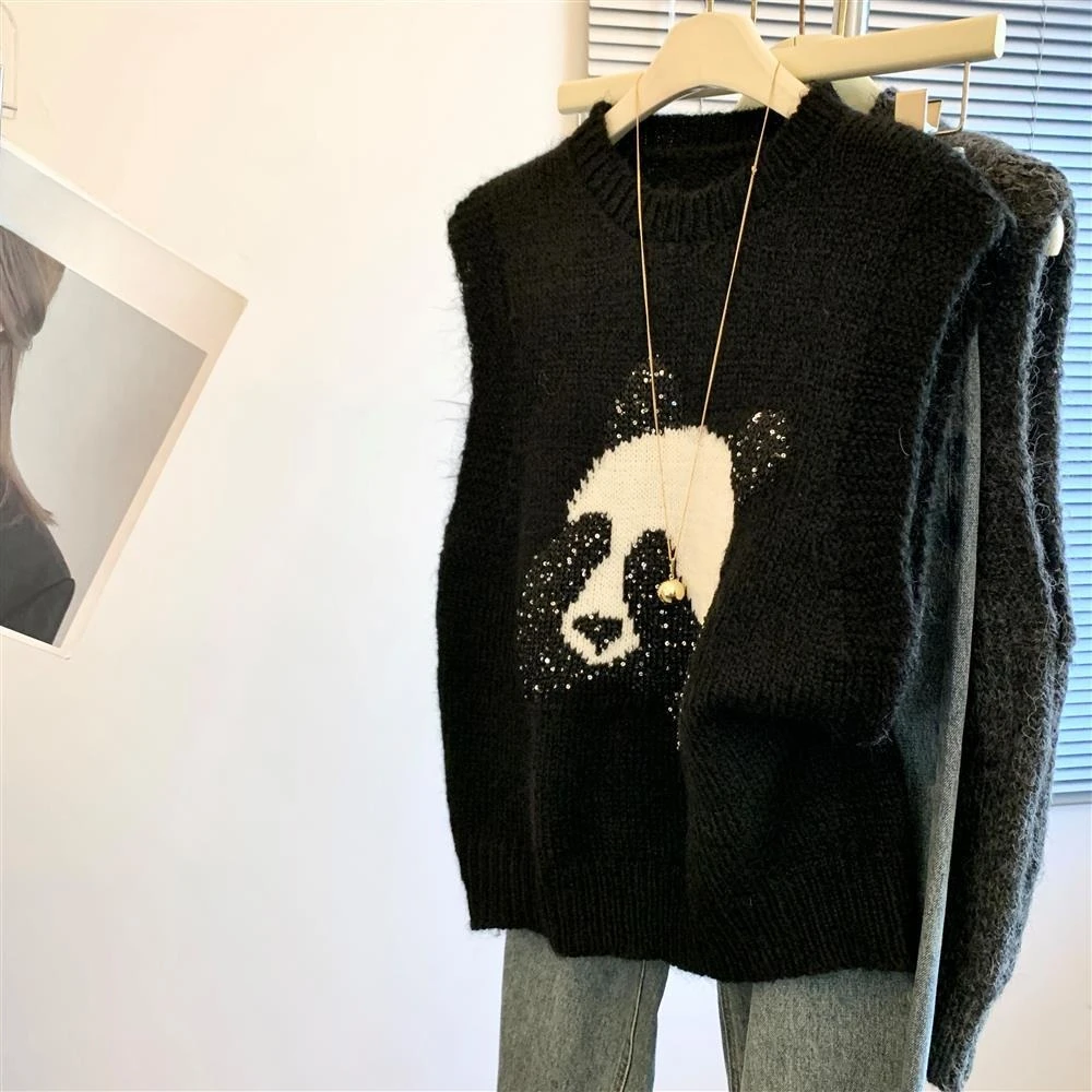 2026 Women Korean Style Sequin Knit Vest Sleeveless Sparkle Tank Top Layering Waistcoat