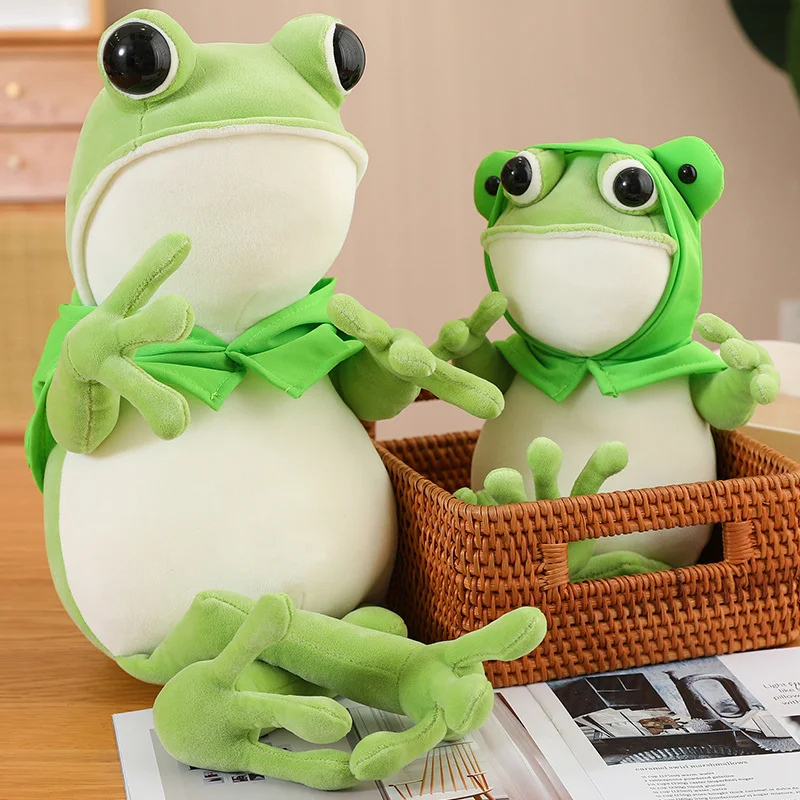Kawaii Cloak Frog Plush Toy Soft Stuffed Animal Lovely Hat Big Eyes Anime Doll Baby Hug Pillow Children Boy Birthday Gifts